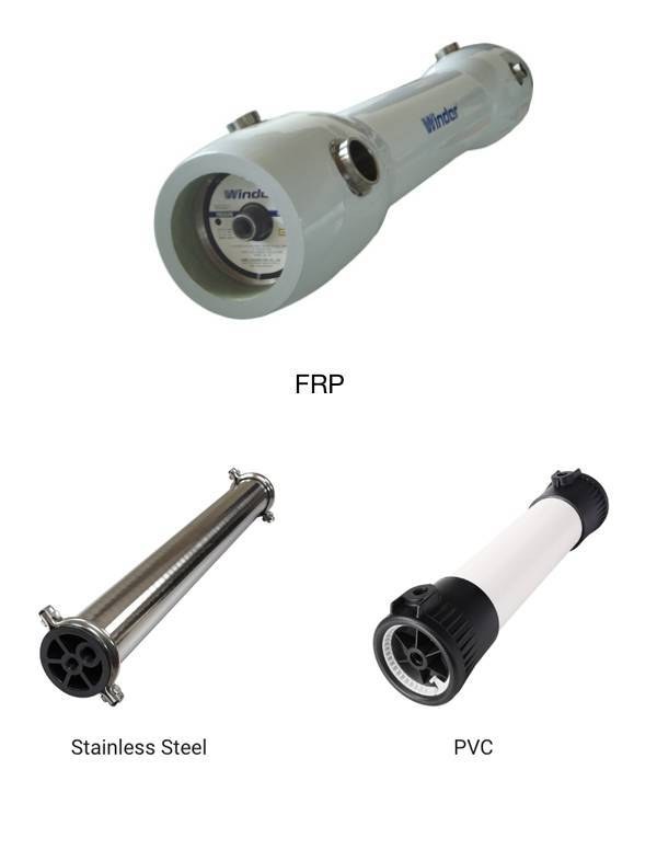 Three kinds of RO pressure vessels with different materials.